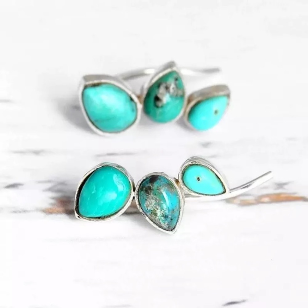 “Native” Turquoise Climber/Crawler Minimalist Boho/Festival/Hippie DaintyEarring - Picture 3 of 6